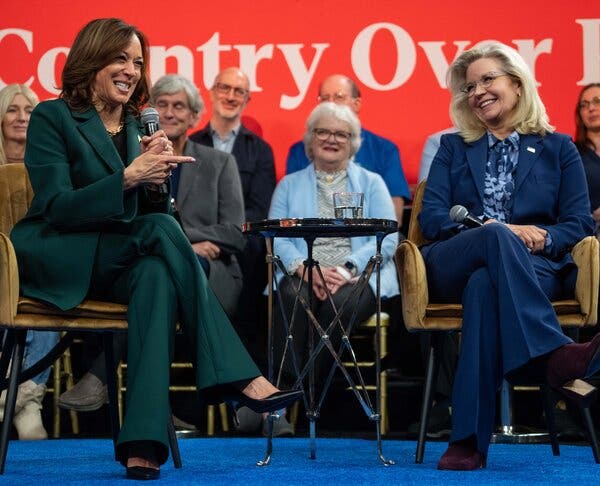 Today in Malvern, Pennsylvania, Kamala Harris and Liz Cheney posing for a photo together. Source: New York Times